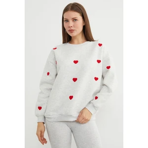 3 Iplik Kalp Nakışlı Oversize Sweatshirt