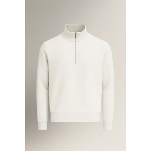 Lars Selanik Örme Kumaş Yarım Fermuar Erkek Sweatshirt - Ekru