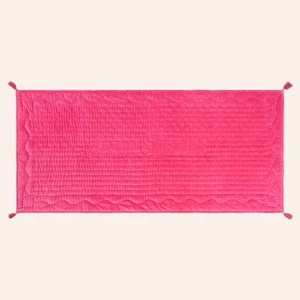 Zsa Zsa Zsu Okhla El İşi Püsküllü Kapitoneli Pamuk Kadife Koltuk Matı 85x185 Cm Fuşya
