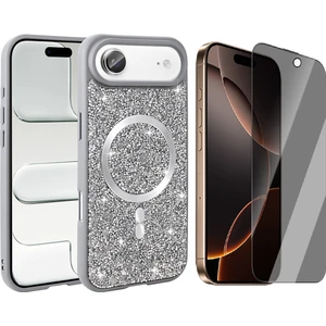 iPhone 17 Air Kılıf Pırlanta Tasarımlı M-Safe Şarj Özellikli Zore Mozaik Silikon Kapak + Hayalet Ekran Koruyucu