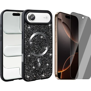 iPhone 17 Air Kılıf Pırlanta Tasarımlı M-Safe Şarj Özellikli Zore Mozaik Silikon Kapak + Hayalet Ekran Koruyucu