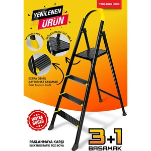 Ze Hardy 3+1 Basamaklı Özel Tasarım Hafif Merdiven (Kaymaz Papuçlu) Paslanmaz