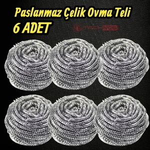 %100 Paslanmaz Çelik Sürtme Bulaşık Ovma Teli 6 Adet