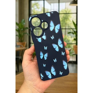 Vip Case Xiaomi Redmi 13 4g Mavi Kelebek Desenli Silikon Darbe Emici Klasik Korumalı Rubber Kılıf