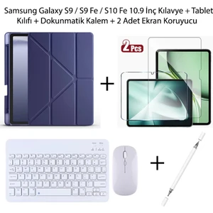 Yesnıce Samsung Galaxy S10 Fe / S9 Fe / S9 10.9 Inç Uyumlu Standlı Kılıf ve Dokunmatik Kalem ve Klavye ve Mouse