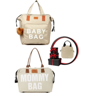 Krem Baby Bag Anne Bebek Çantası Bebek Bakım Çantası (Termal Çanta Hediye)