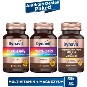 MultiDaily 30 Kapsül x2 + Magnesium Citrate 200 mg, Vitamin D 60 Tablet - Aradığın Destek Paketi