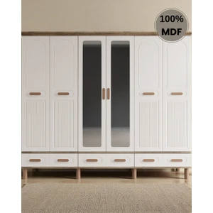 Otto 6 Kapaklı Aynalı Çekmeceli Mdf Gardırop