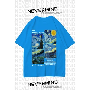 Unisex Van Gogh Baskılı Oversize Tişört Bebe Mavi
