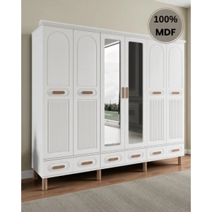 Otto 6 Kapaklı Aynalı Çekmeceli Mdf Gardırop