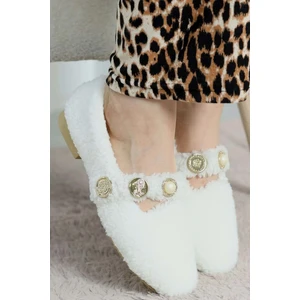 Kadın Inci ve Tuğra Detaylı Peluş Babet - Beyaz - 38