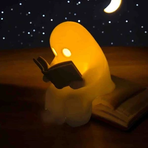 Okuyan Hayalet Gece Lambası | Sevimli Dekoratif LED Işıklı Masa Lambası | Hediye ve Oda Aksesuarı