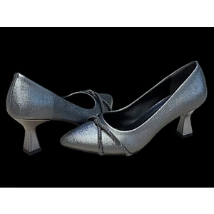KAFKASLAR AYAKKABI 5 cm Kadeh Topuklu Taşlı Platin Renk Bayan Stiletto Ayakkabı