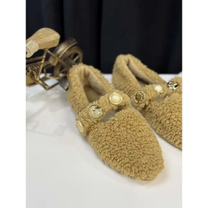 Kadın Inci ve Tuğra Detaylı Peluş Babet - Vizon - 37