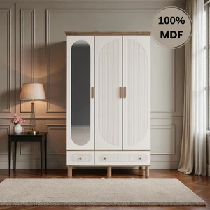 Sooho 3 Kapaklı Aynalı Çekmeceli Mdf Gardırop