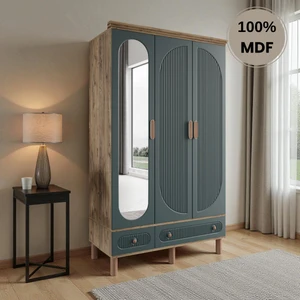 Sooho 3 Kapaklı Aynalı Çekmeceli Mdf Gardırop