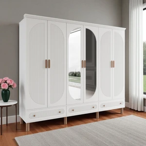 Milen 6 Kapaklı Aynalı Çekmeceli Mdf Gardırop