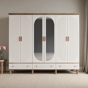 Milen 6 Kapaklı Aynalı Çekmeceli Mdf Gardırop