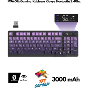 M96 Ofis Klavye Bluetooth/2.4g Kablosuz Oyuncu  Klavye Işıklı USB Type-C Kablolu Şarjlı