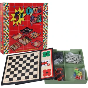 5'li Oyun Seti - (Tavla- Satranç-Kızmabirader-Solotest-Dama)