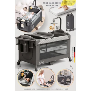 Wildnest 3in1 Anne Yanı Park Yatak Katlanır Beşik,kapitoneli Tekerlekli, Yan Açılır, Müzik+Cibinlik