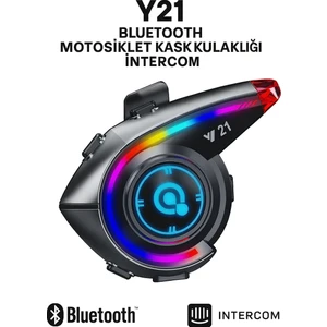 Y21 Bluetooth Motosiklet Kask Kulaklığı – Renkli LED Işıklı, Interkom Destekli, Yüksek Ses Kalites