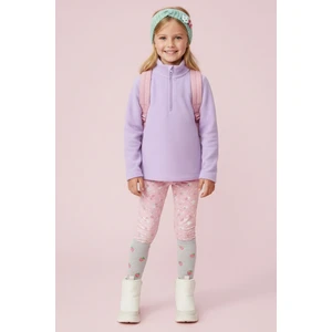 Kız Çocuk Uzun Kollu Mor Dik Yaka Yarım Fermuarlı Polar Üst - Kız Çocuk Sweatshirt, Kız Çocuk Polar