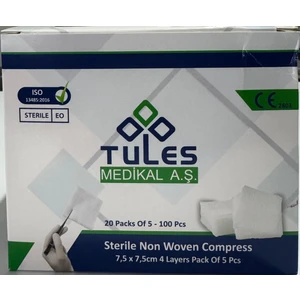 Steril Non Woven Kompres 7,5 x 7,5cm 4 Katlı 5 'li 20 PAKET-(100 Adet) 1 Paket
