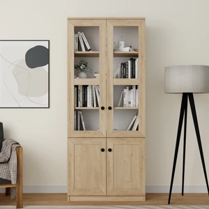 Lisa 4 Kapaklı Safir Meşe Vitrin -Kitaplık ve Çok Amaçlı Dolap