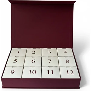 12 Li Mıknatıslı Boş Advent Calendar Kutusu - Bordo / 12'li Hediye Kutusu
