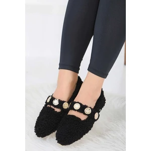 Kadın Inci ve Tuğra Detaylı Peluş Babet - Siyah - 36