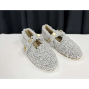 Kadın Inci ve Tuğra Detaylı Peluş Babet - Gri - 40