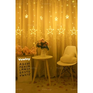 150 LED Işıklı 8 Modlu Gün Işığı Dekoratif Saçaklı Yıldızlı Perde LED