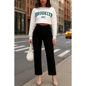 Bees Jeans Siyah Mom Fit Jean Strait Pantolon Kesik Paça