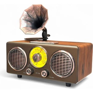 Gramafon Görünüm Ahşap Nostalji Radyo,bluetooth Özellikli Gramafon Nostaljik Radyo