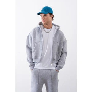 Erkek Boxy Oversize Fermuarlı Chill Gri Sweatshirt