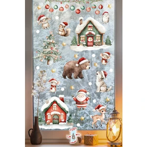 89 Parça Çift Taraflı Yılbaşı Cam Sticker Seti – Suya Dayanıklı Noel Süsleri - Yeni Yıl Cam Duvar