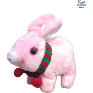 Brother Toys Elektronik Pilli Zıplayan Hareketli Atkılı Peluş Sevimli Tavşan Oyuncak 18 Cm. Pembe