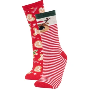 Kadın Yılbaşı Temalı Pamuklu 2'li Havlu Çorap Y8747AZNS