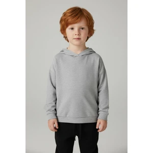 Unisex Çocuk Basic Pamuklu Kapüşonlu Sweatshirt - Gri