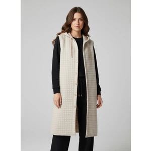 Düğme Detaylı Kapüşonlu Kapitone Yelek 110CM