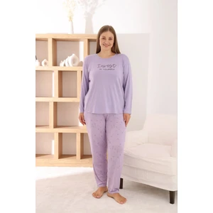 Kadın Büyük Beden Milan Kumaş Bisiklet Yaka Lila Pijama Takımı