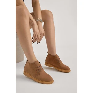 Bağcıklı Bilek Boy Klasik Termo Taban Bot  - Taba Süet - 36