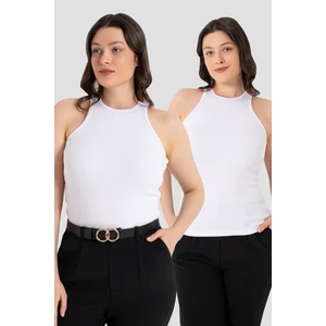Arma Yıldız Kadın Pamuklu Fitilli Görünümlü Halter Yaka Basic Beyaz Atlet 2'li Paket