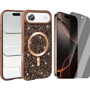 iPhone 17 Air Kılıf Pırlanta Tasarımlı M-Safe Şarj Özellikli Zore Mozaik Silikon Kapak + Hayalet Ekran Koruyucu