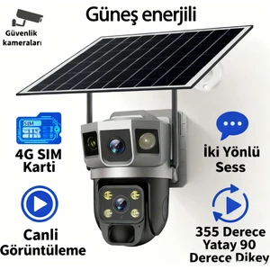 6mp (3+3) Güneş Enerjili 4g Sım Kartlı Güvenlik Kamerası, Gece Görüşü, Çift Yönlü Ses, Hareket Algılama