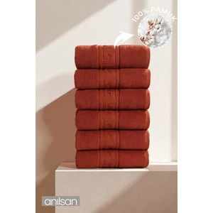 6'lı Kiremit Greek El Havlusu - 50x90 Cm, 225 Gr, %100 Pamuk, Spa Ve Otel Havlusu, Günlük Kullanıma Uygun