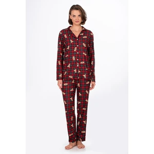 Kadın Süet Önden Düğmeli Pijama Takımı | Ayıcık Desen