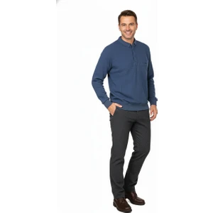 Erkek Kışlık Kazak Polo Yaka Oxford Fleto Cepli Dokulu Rahat Kesim Tam Kalıp