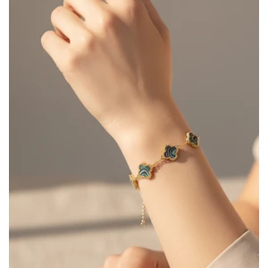 Beşli Ebruli Çok Renkli Dört Yapraklı Şans Yoncası Çelik Kadın Bileklik-Çift Yönlü Şık Tasarım